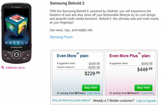 Samsung Behold page @ T-Mobile